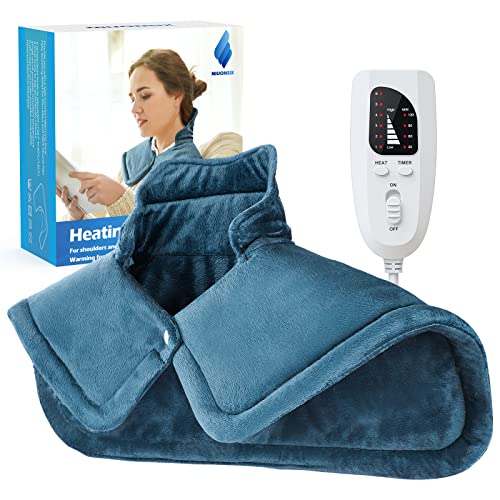 Heating Pad for Neck and Shoulders, NIUONSIX Dad Gifts for Fathers Day, 2lb Weighted Neck Heating Pad for Pain Relief 6 Heat Settings 4 Timers Auto Off, Gifts for Women Mom Men Birthday, Blue