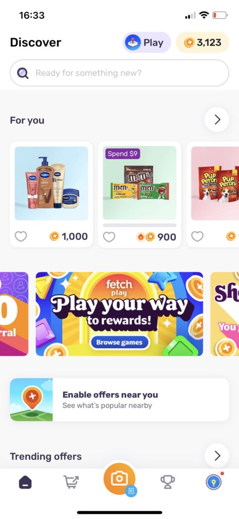 screenshot of Fetch mobile cash app