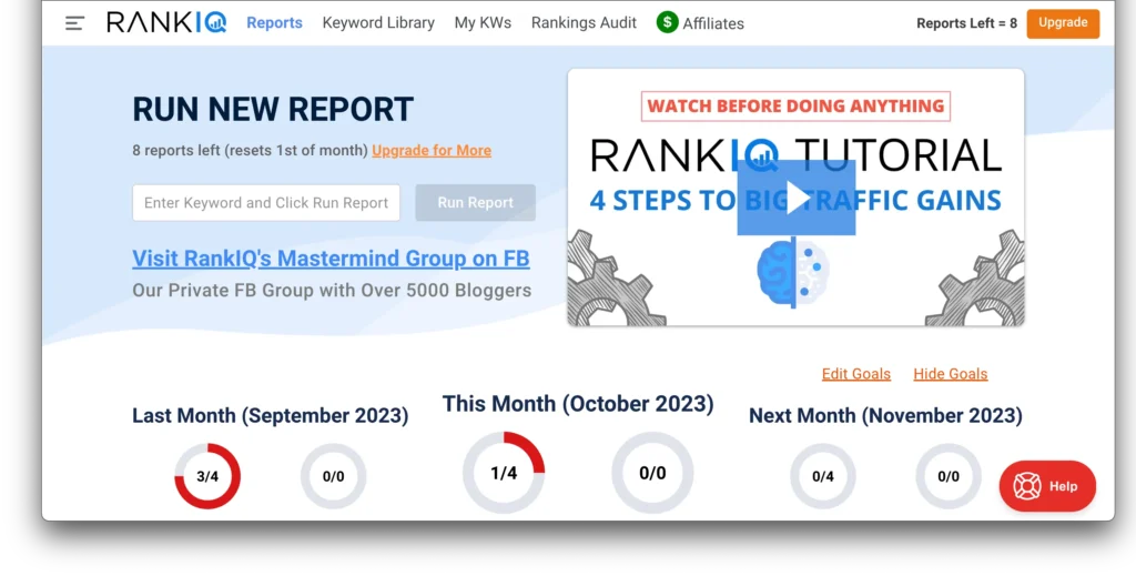 screenshot of desktop view for RankIQs homepage screen