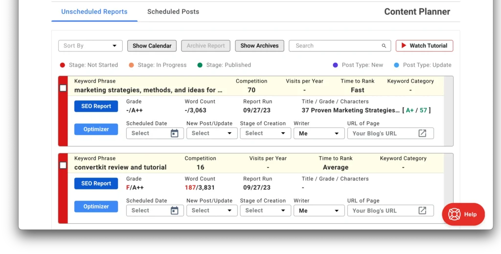 screenshot of desktop view for rank iq home page with view of reports
