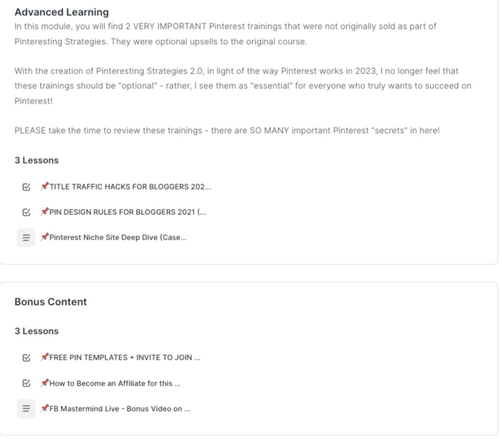 screenshot of Pinteresting strategies course overview part 5