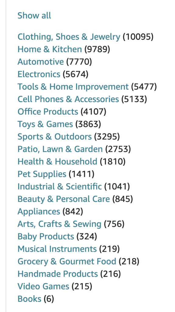 categories of products on Amazon vine